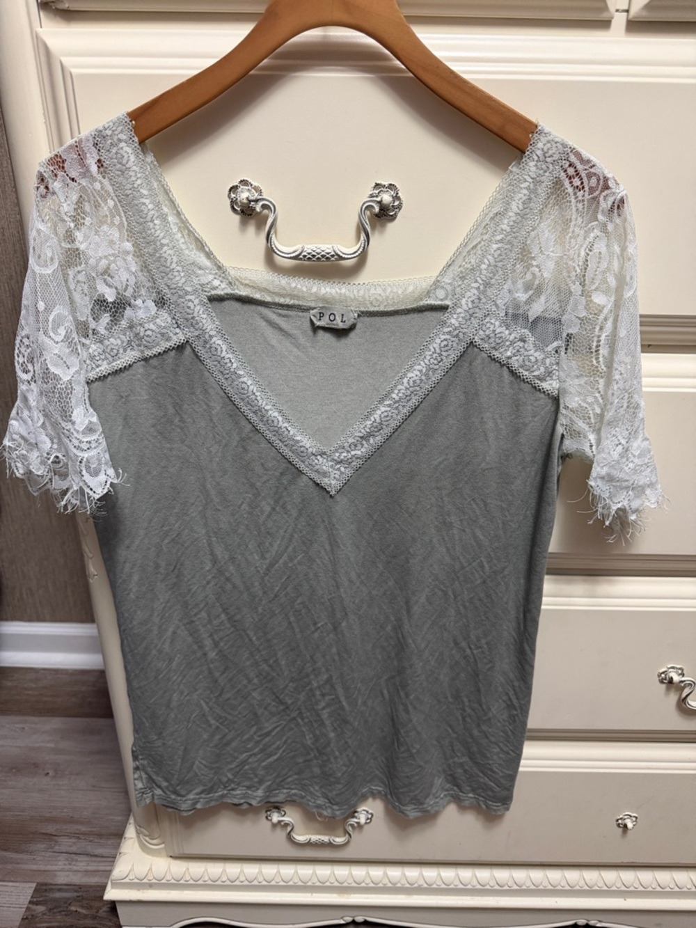POL Lace-Trim V-Neck Camisole in Sage Green